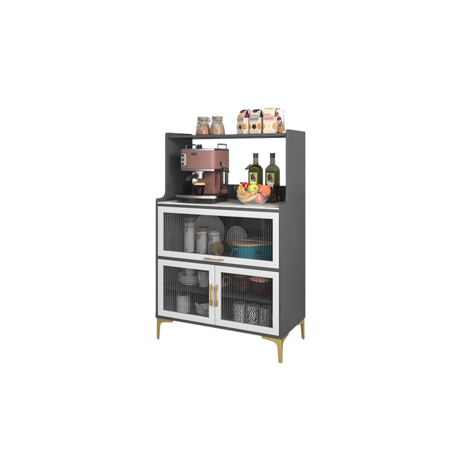 Glam Open Storage Sideboard Stone and Wood Sideboard for Living Room