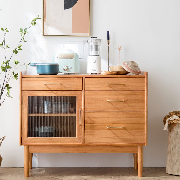 4-Drawer Dining Server Pine Solid Wood Sideboard Buffet for Dining Room