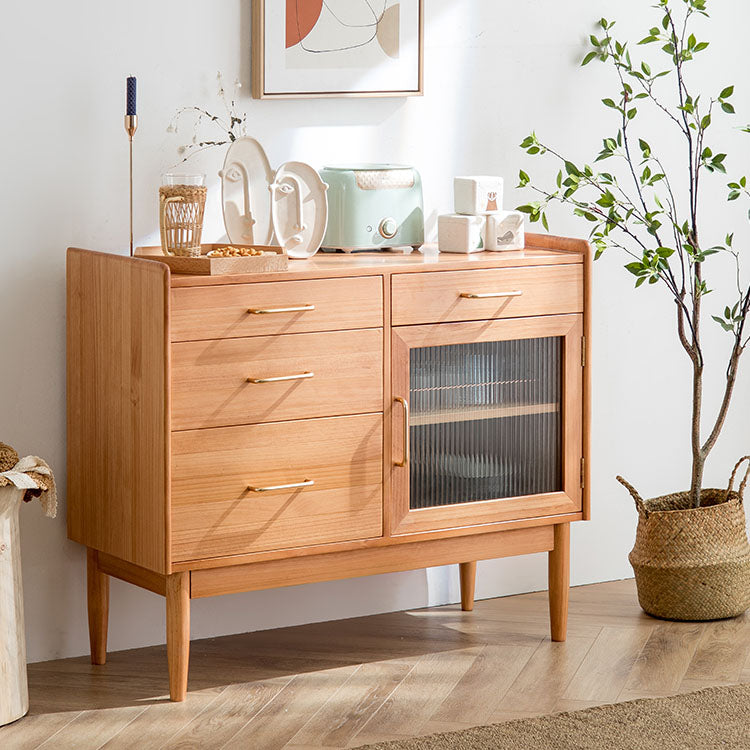 4-Drawer Dining Server Pine Solid Wood Sideboard Buffet for Dining Room