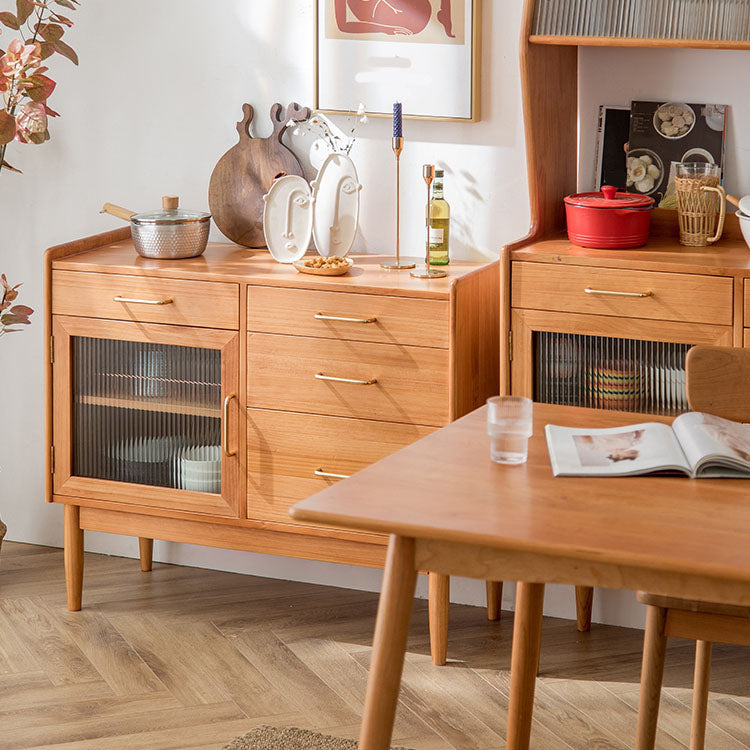 4-Drawer Dining Server Pine Solid Wood Sideboard Buffet for Dining Room