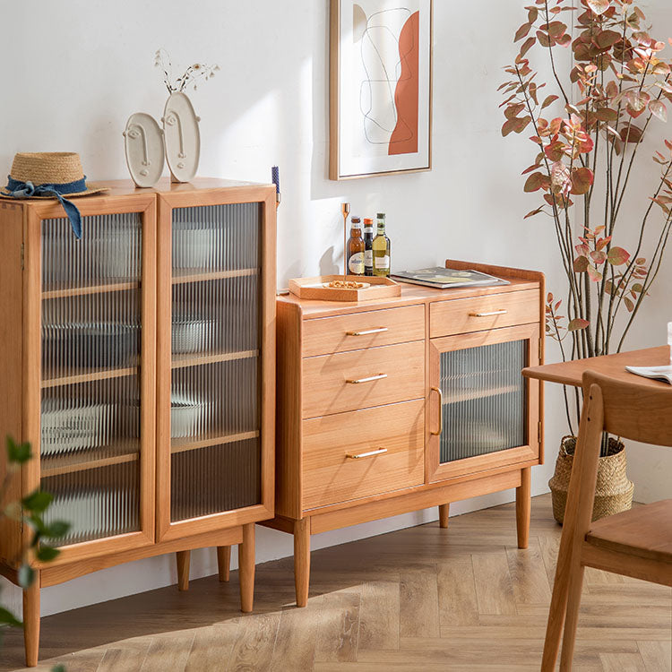 4-Drawer Dining Server Pine Solid Wood Sideboard Buffet for Dining Room