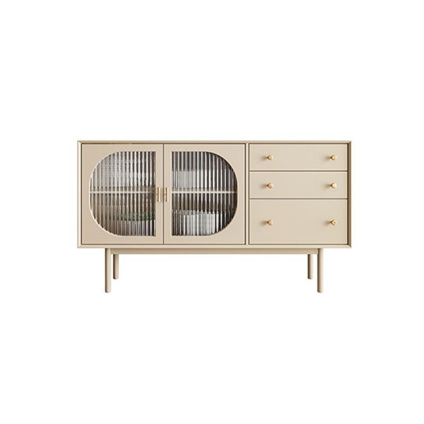 White Faux Wood Sideboard with Drawers Glam Indoor Dining Buffet with Cabinets