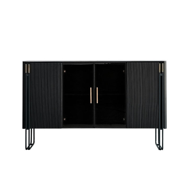 Polished Finish Faux Wood Sideboard with Stone Top Glam Dining Buffet with Cabinets