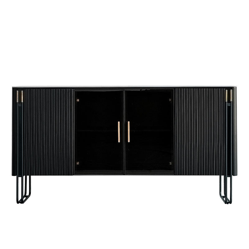 Polished Finish Faux Wood Sideboard with Stone Top Glam Dining Buffet with Cabinets