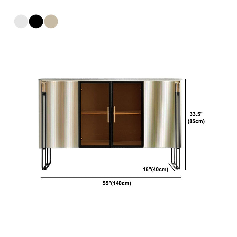 Polished Finish Faux Wood Sideboard with Stone Top Glam Dining Buffet with Cabinets