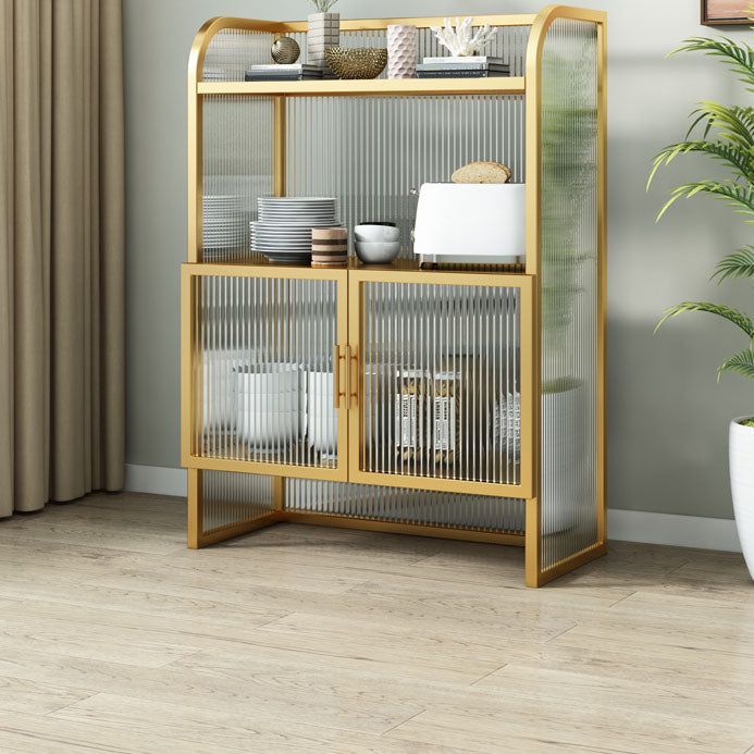 Glam Dining Server with Metal Frame Polished Finish Sideboard with Glass Doors