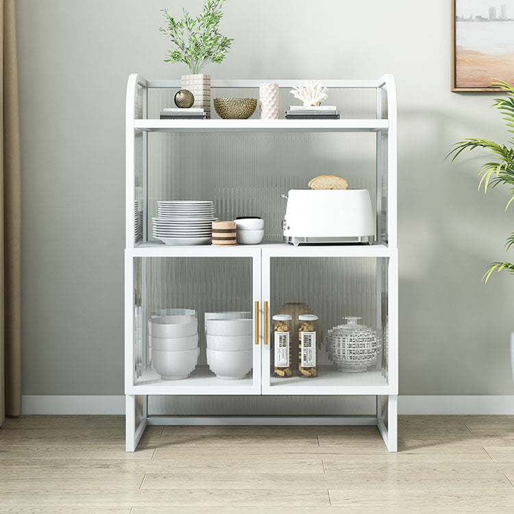 Glam Dining Server with Metal Frame Polished Finish Sideboard with Glass Doors