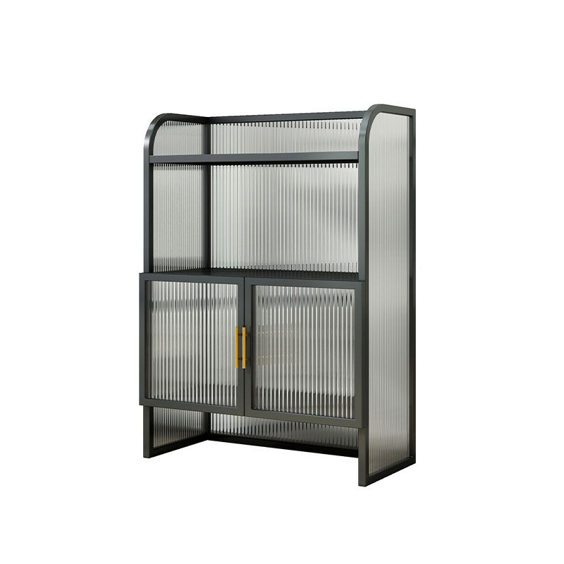 Glam Dining Server with Metal Frame Polished Finish Sideboard with Glass Doors