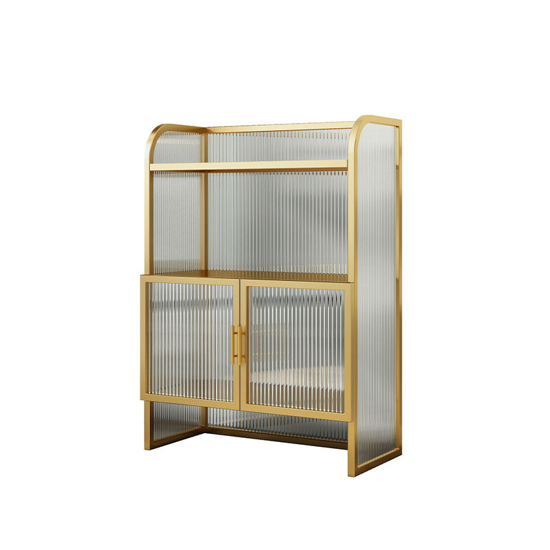 Glam Dining Server with Metal Frame Polished Finish Sideboard with Glass Doors