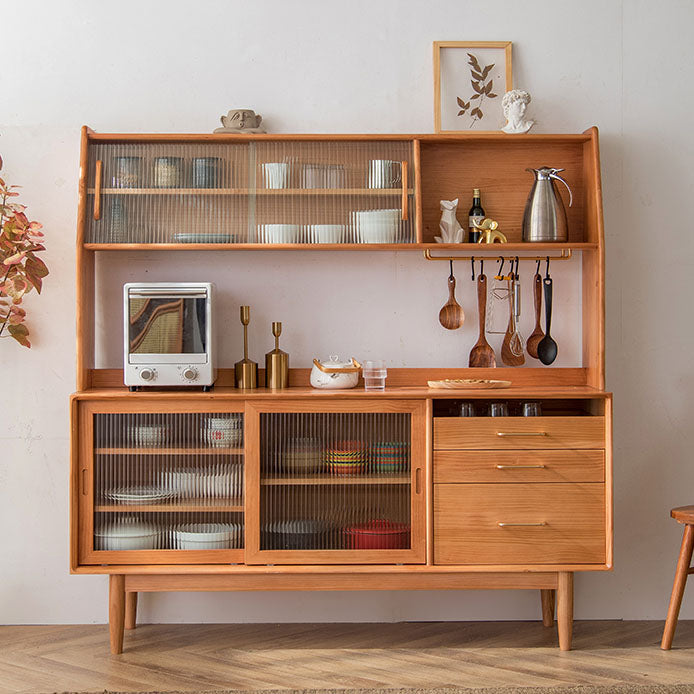 Pine Solid Wood Sideboard Buffet Contemporary Buffet Table with Drawers