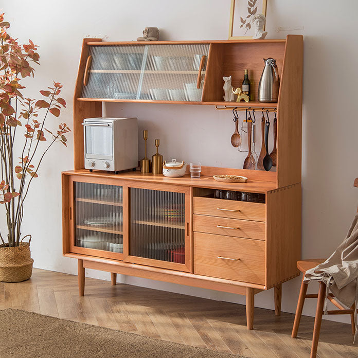 Pine Solid Wood Sideboard Buffet Contemporary Buffet Table with Drawers