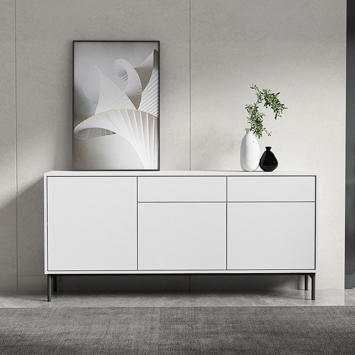 White Engineered Wood Server Contemporary Server with Drawers and Doors