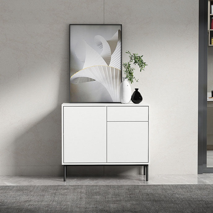 White Engineered Wood Server Contemporary Server with Drawers and Doors