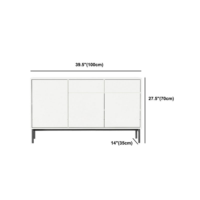 White Engineered Wood Server Contemporary Server with Drawers and Doors