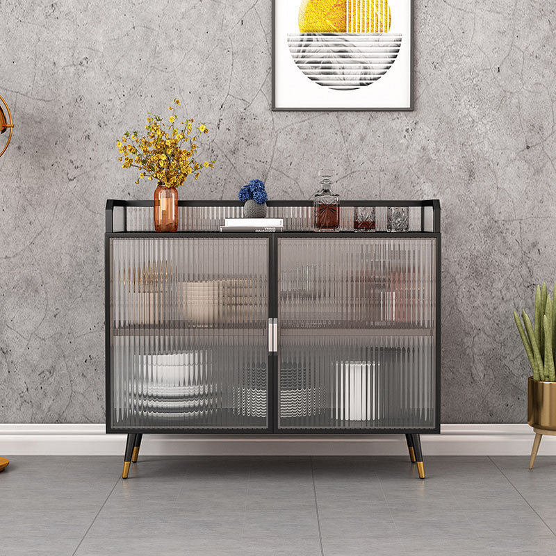 Glam Dining Server with Metal Legs Kitchen Sideboard with Glass Doors