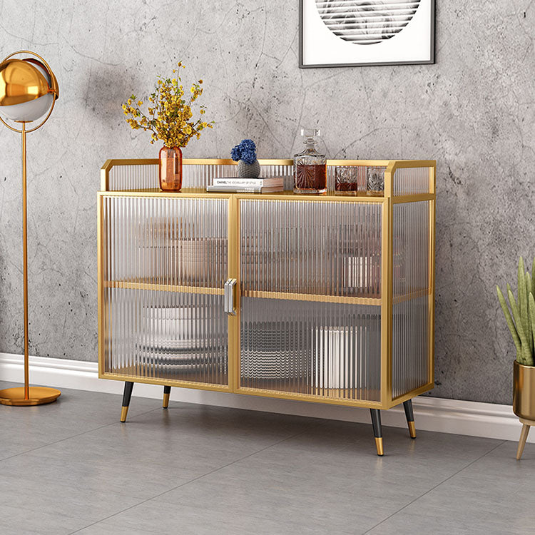 Glam Dining Server with Metal Legs Kitchen Sideboard with Glass Doors