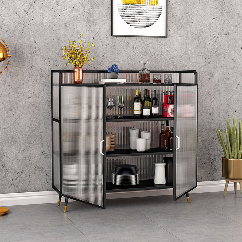 Glam Dining Server with Metal Legs Kitchen Sideboard with Glass Doors