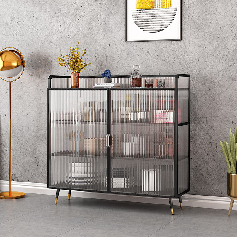 Glam Dining Server with Metal Legs Kitchen Sideboard with Glass Doors