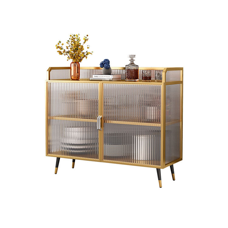 Glam Dining Server with Metal Legs Kitchen Sideboard with Glass Doors