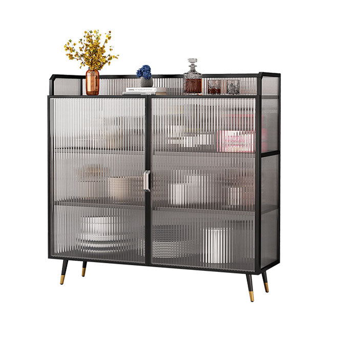 Glam Dining Server with Metal Legs Kitchen Sideboard with Glass Doors