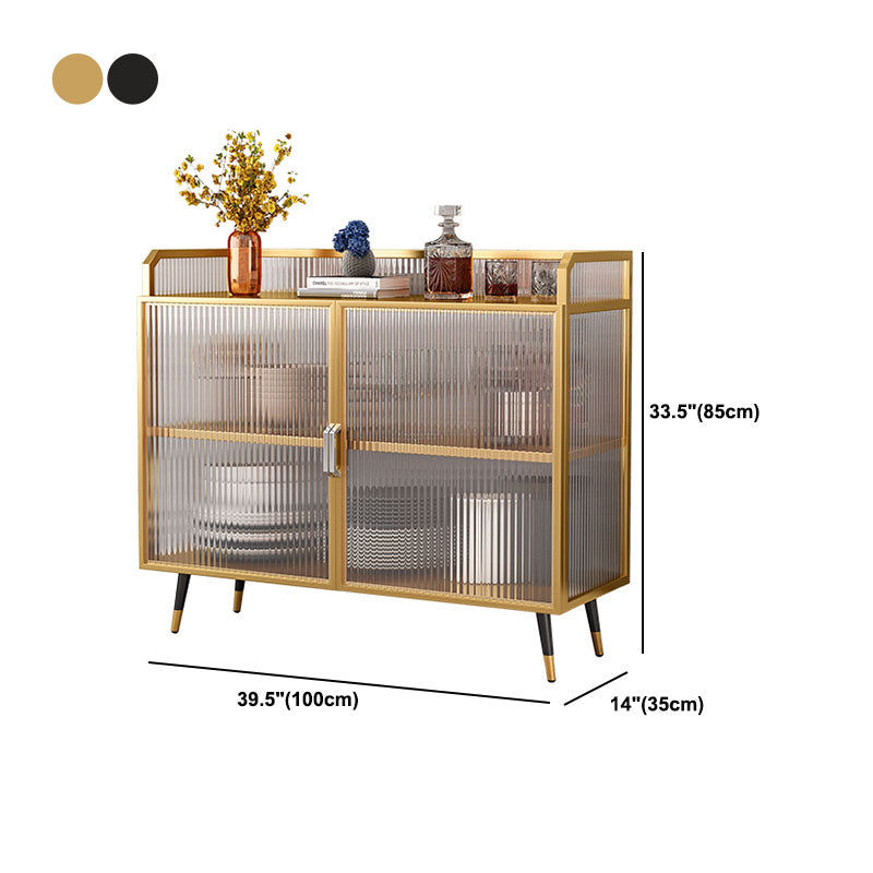 Glam Dining Server with Metal Legs Kitchen Sideboard with Glass Doors