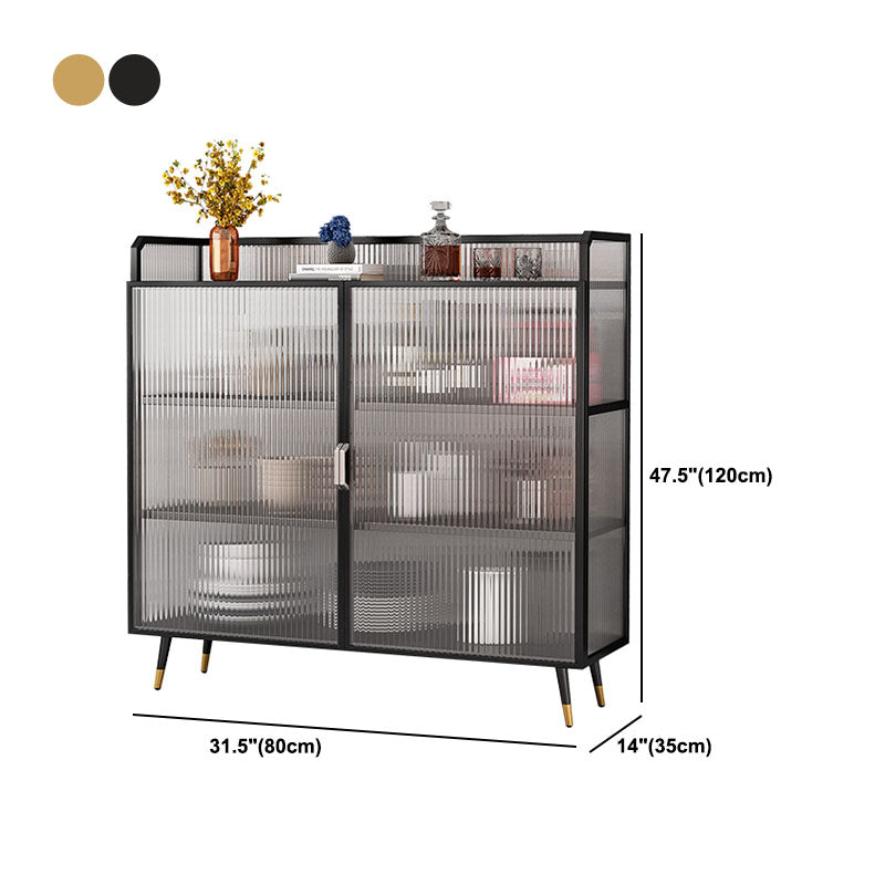 Glam Dining Server with Metal Legs Kitchen Sideboard with Glass Doors