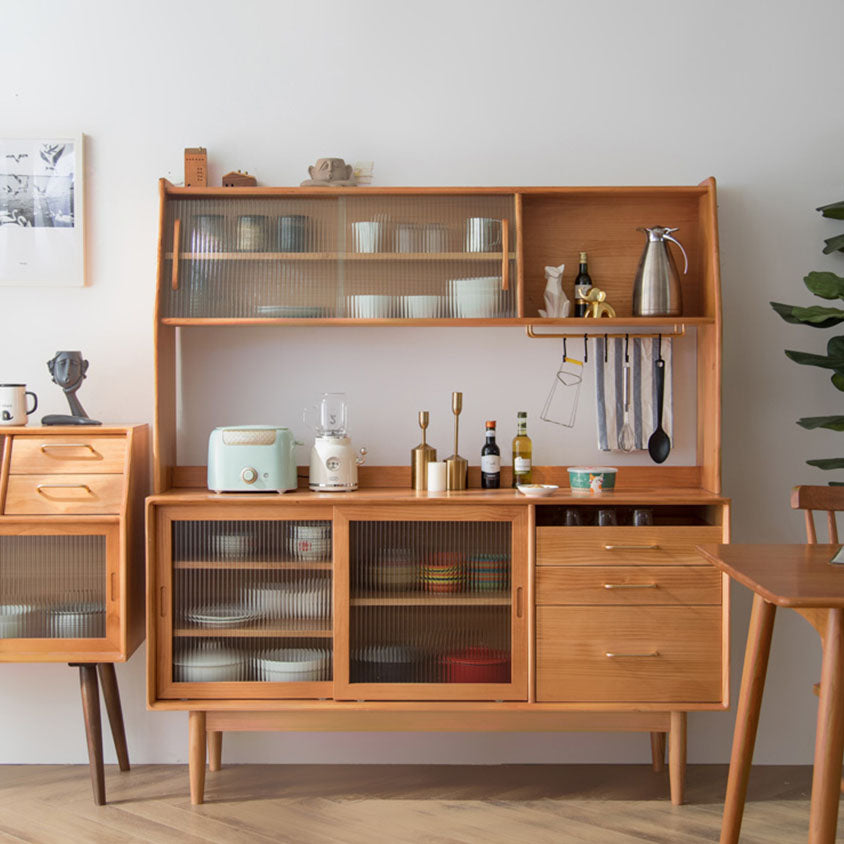 Contemporary Sideboard Table with Drawers Pine Solid Wood Dining Buffet