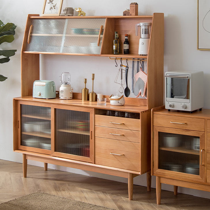 Contemporary Sideboard Table with Drawers Pine Solid Wood Dining Buffet