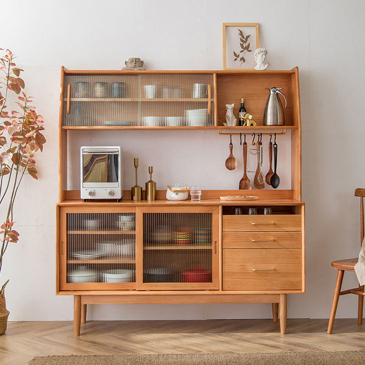 Contemporary Sideboard Table with Drawers Pine Solid Wood Dining Buffet