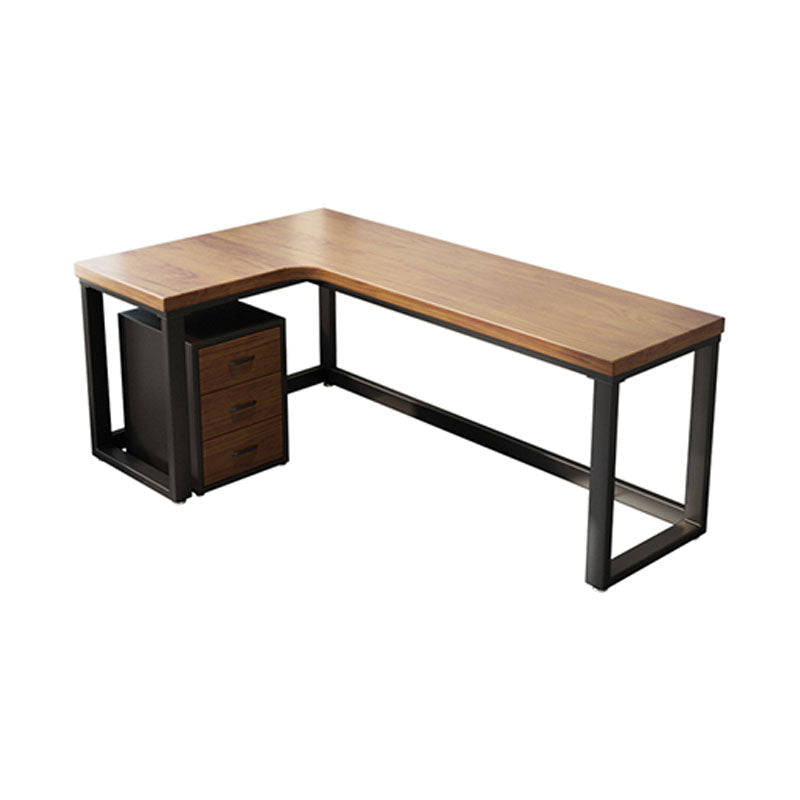 Industrial Brown Writing Desk L-Shape Office Desk with Metal Legs