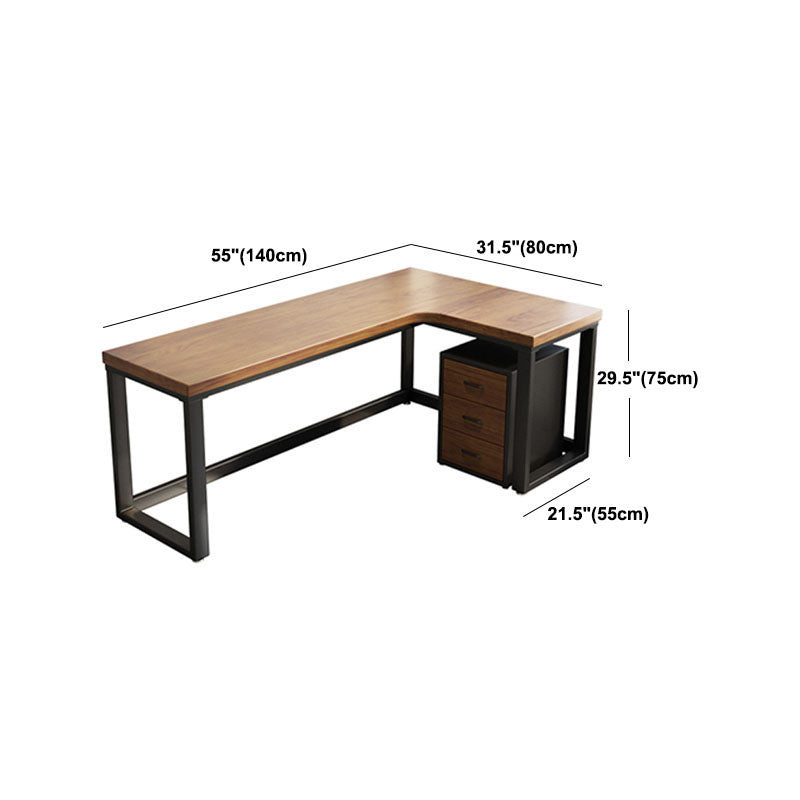 Industrial Brown Writing Desk L-Shape Office Desk with Metal Legs