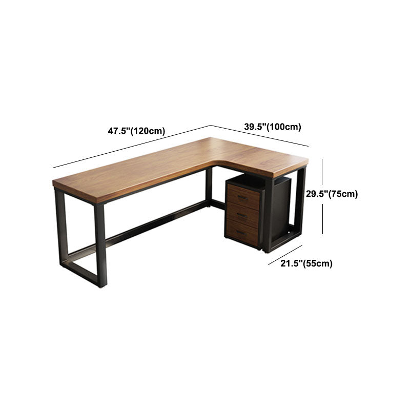 Industrial Brown Writing Desk L-Shape Office Desk with Metal Legs