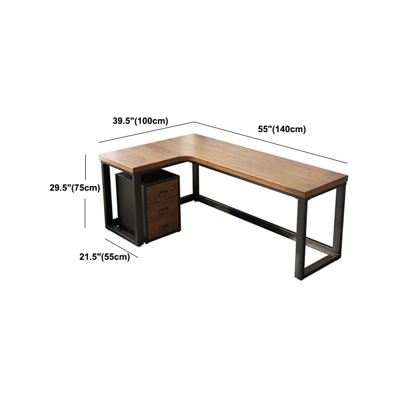 Industrial Brown Writing Desk L-Shape Office Desk with Metal Legs