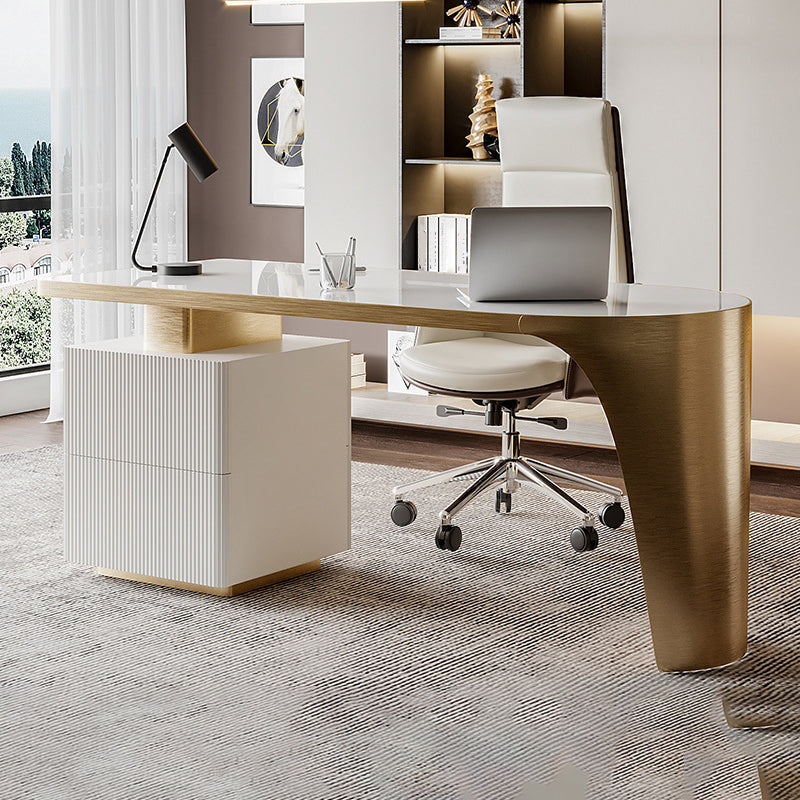 Pedestal Stone Writing Desk Glam with Drawers Office Desk for Office