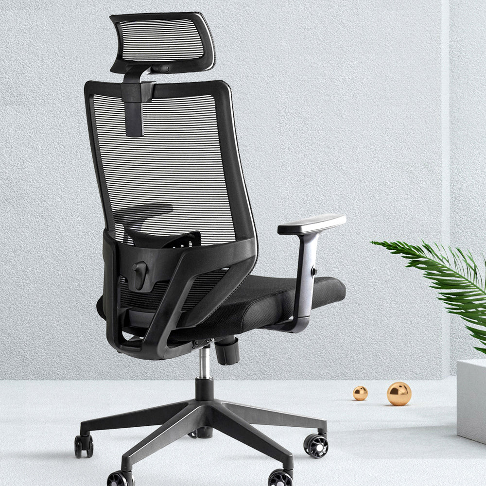 Modern Desk Chair Mesh Computer Chair in Black High-Back Chair with Wheels