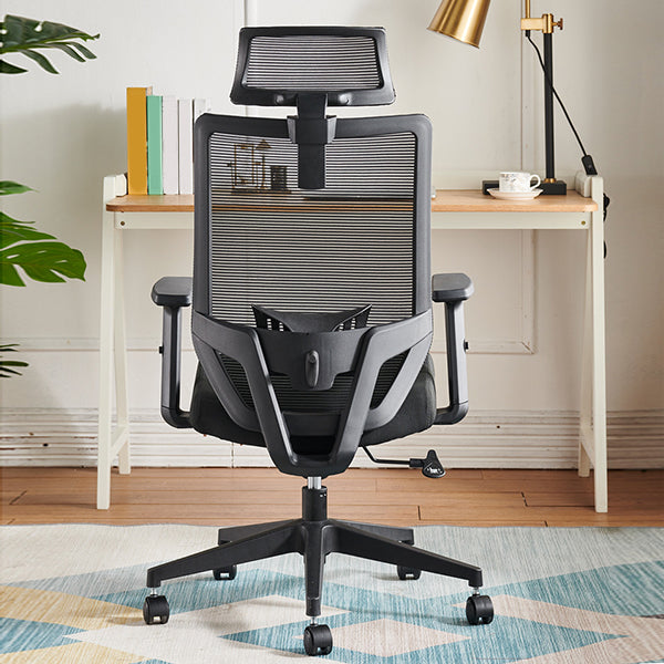 Modern Desk Chair Mesh Computer Chair in Black High-Back Chair with Wheels