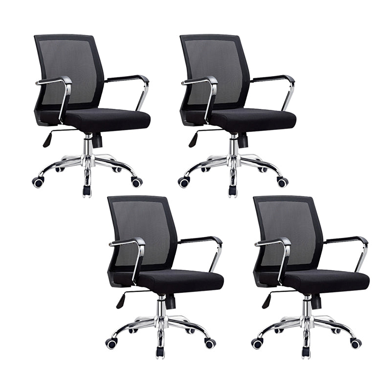 Modern Wheels Arm Chair Microfiber Black Conference Mid-Back Chair