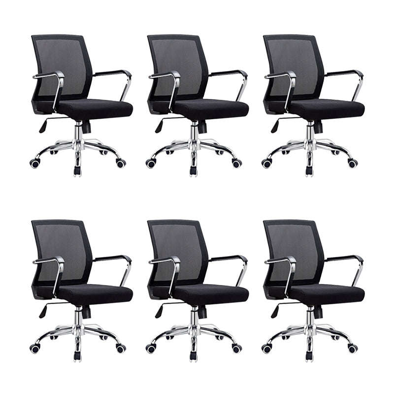 Modern Wheels Arm Chair Microfiber Black Conference Mid-Back Chair