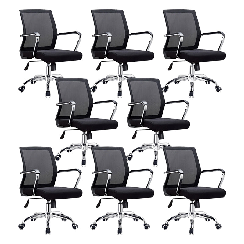 Modern Wheels Arm Chair Microfiber Black Conference Mid-Back Chair