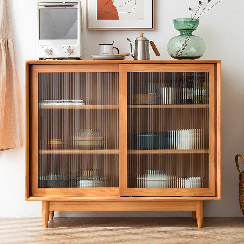 Pine Wood Dining Server Modern Kitchen Sideboard with Glass Door