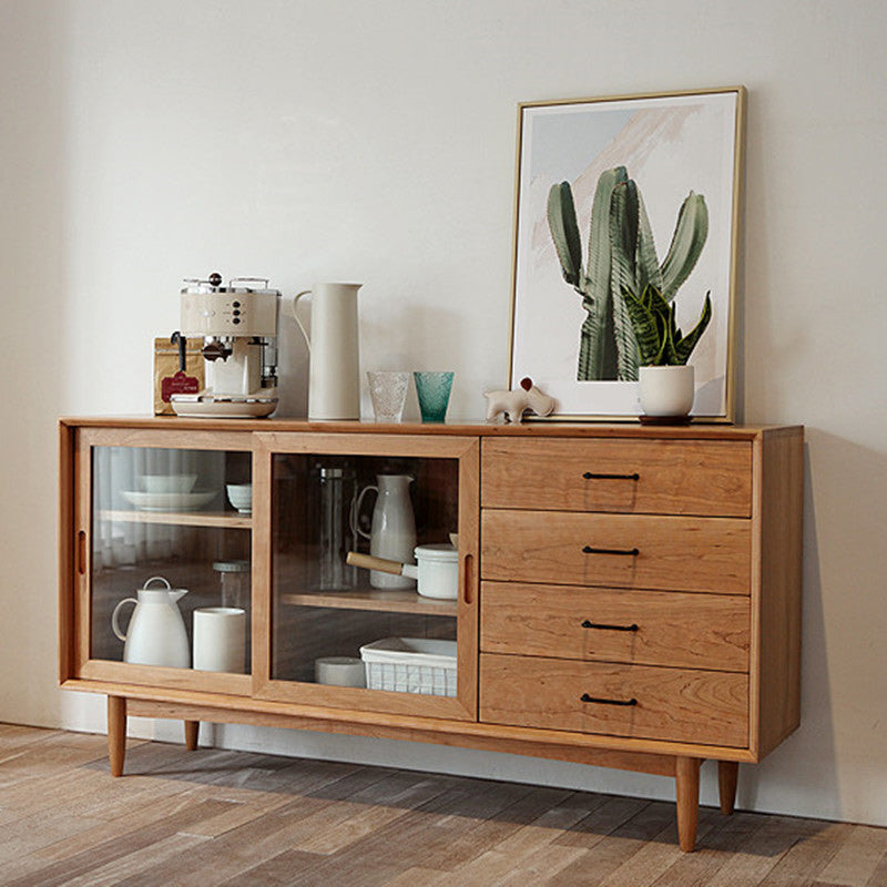 Modern Indoor Buffet Stand with Legs Matte Finish Pine Wood Sideboard