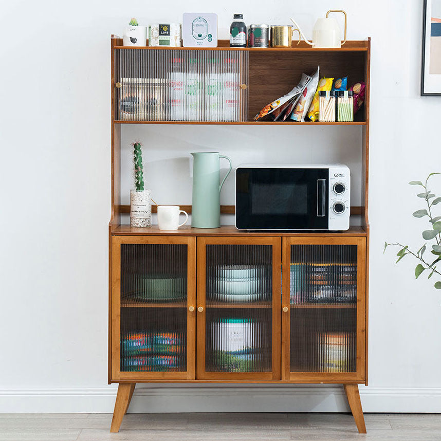 Contemporary Acrylic Doors Dining Server Brown Bamboo Server for Kitchen