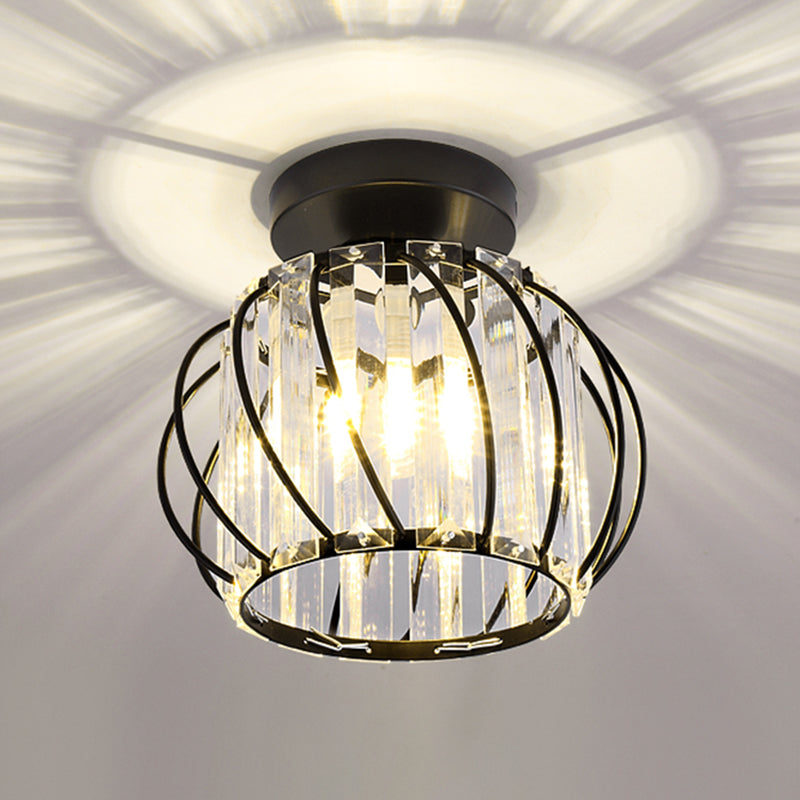 Contemporary Ceiling Lighting Single Light Flush Mount Fixture with Crystal for Corridor