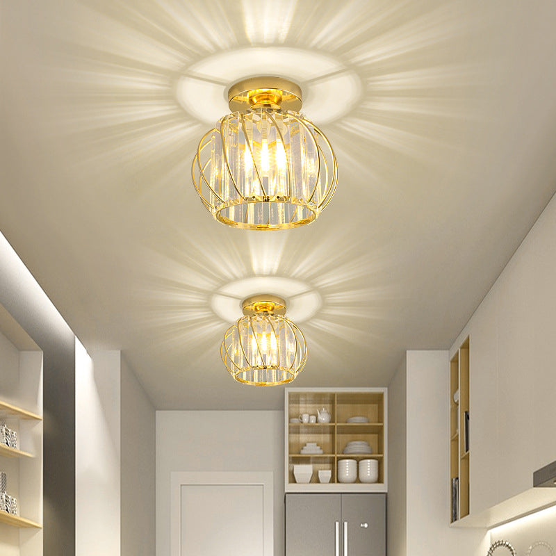 Contemporary Ceiling Lighting Single Light Flush Mount Fixture with Crystal for Corridor