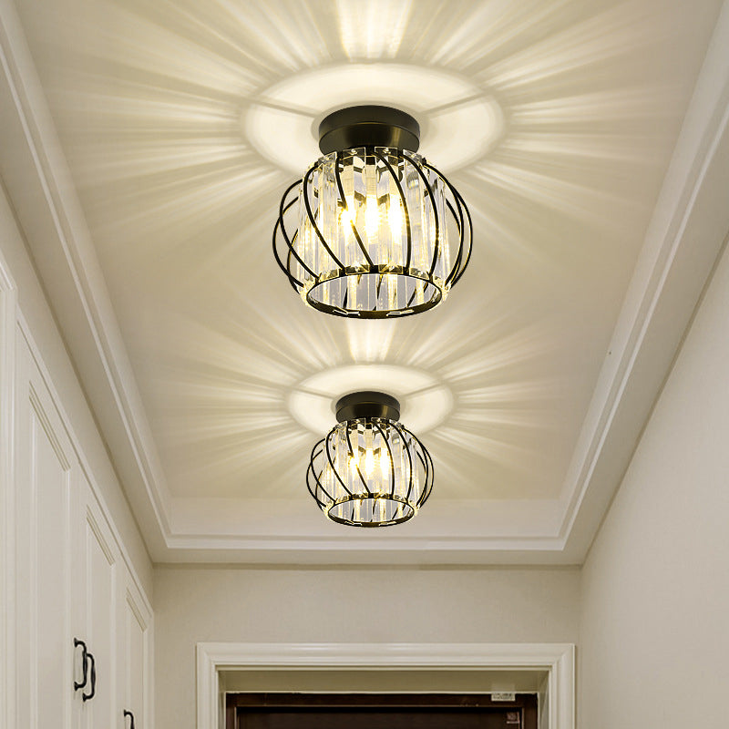 Contemporary Ceiling Lighting Single Light Flush Mount Fixture with Crystal for Corridor