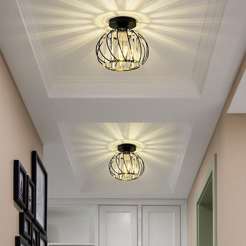 Contemporary Ceiling Lighting Single Light Flush Mount Fixture with Crystal for Corridor