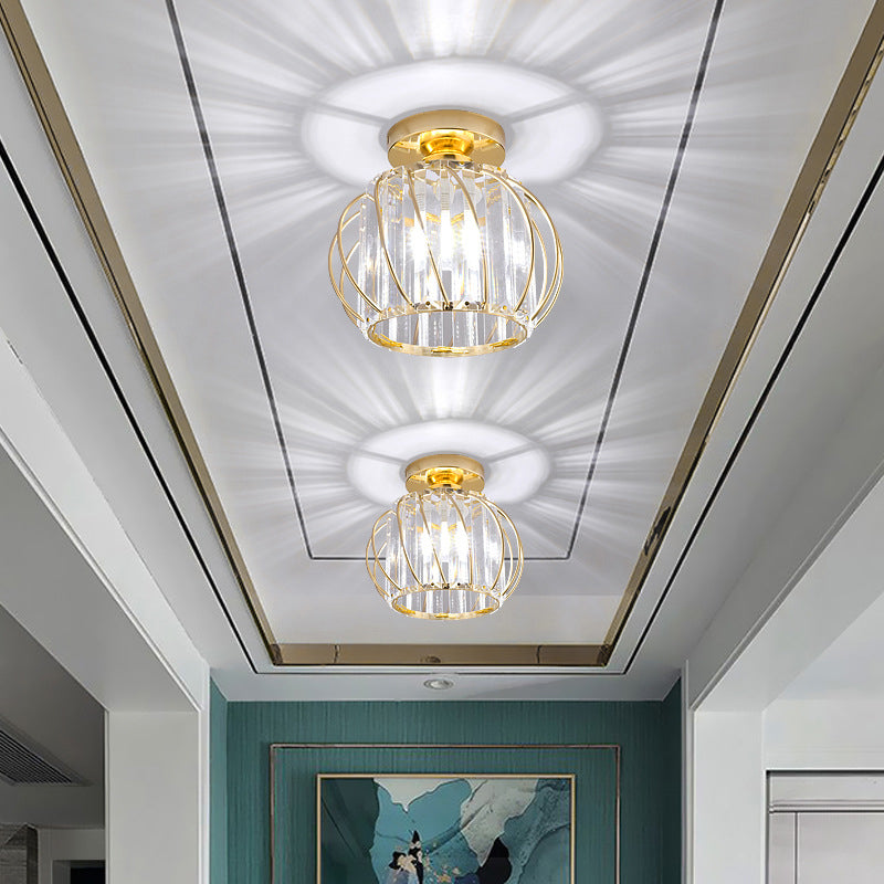 Contemporary Ceiling Lighting Single Light Flush Mount Fixture with Crystal for Corridor