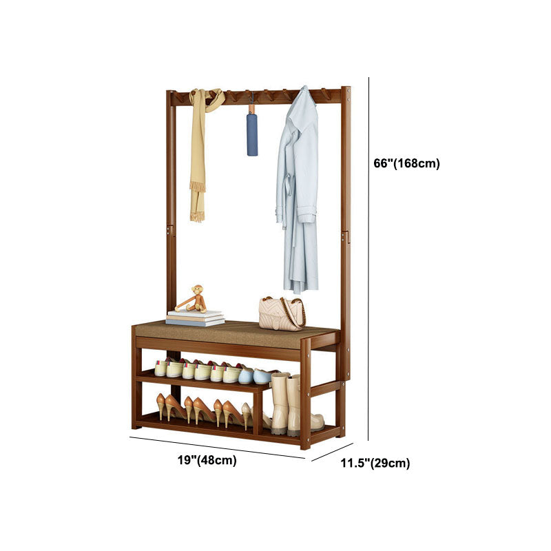 Modern Style Coat Rack Plain Solid Wood Free Standing Coat Hooks Design with Shoes Storage