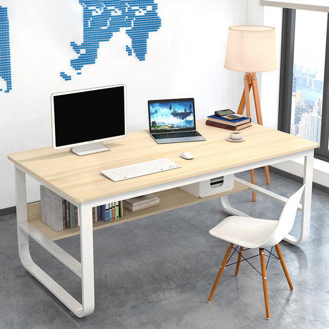 Metal and Wooden Writing Desk Industrial Rectangular Office Desk for Home