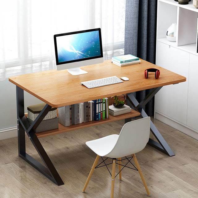 Metal and Wooden Writing Desk Industrial Rectangular Office Desk for Home